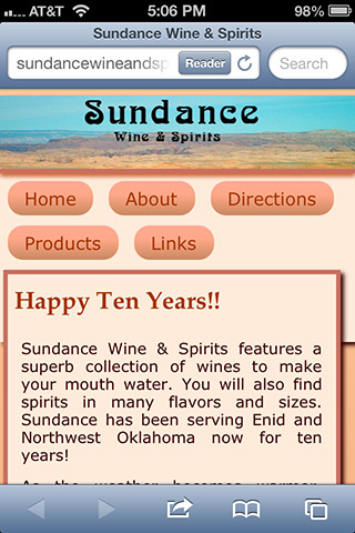 Sundance website screen shot mobile iPhone 320 pixels wide