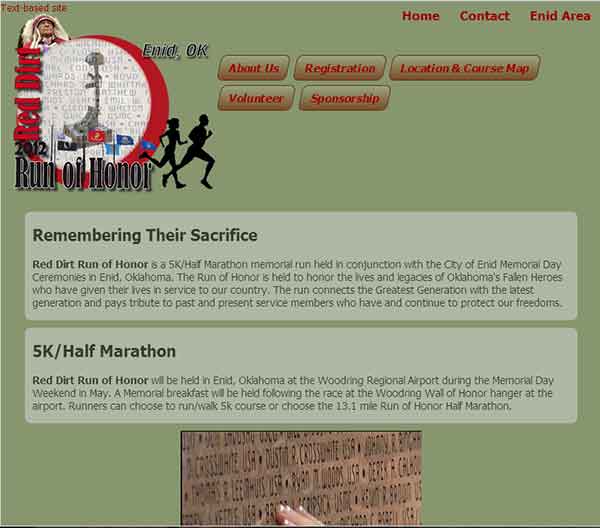 Red Dirt Run of Honor website screen shot 800 pixels wide